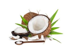close-up of a coconuts with oil.