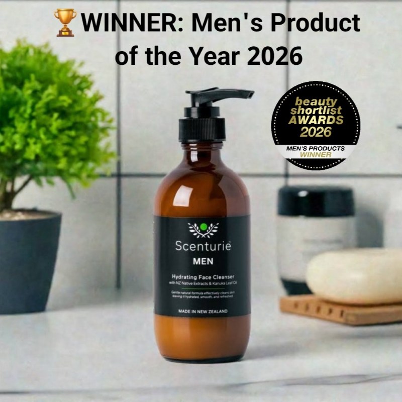 Scenturie Men’s Hydrating Face Cleanser 2026 Product of the Year - International Beauty Shortlist Award Winner for best natural men’s grooming in NZ.