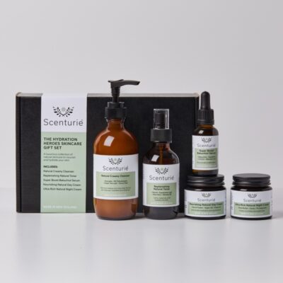 Scenturie Hydration Heroes Skincare Gift Set featuring 5 full-sized award-winning products including Bakuchiol Serum and 2026 Triple Gold Night Cream. Premium NZ-made hydration ritual in a luxury gift box.