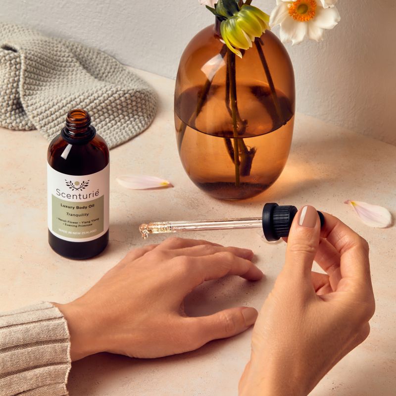 Scenturie Harmony and Tranquility Body Oils, promoting radiant skin and a relaxing aromatherapy experience.